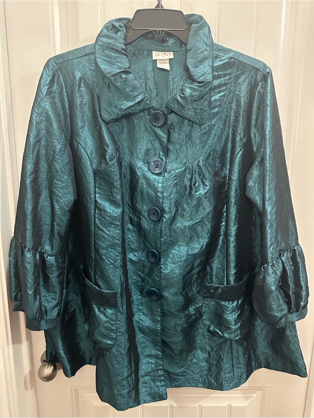 Caribe  USA Teal Shimmer Button-Front Jacket tunic. 1x